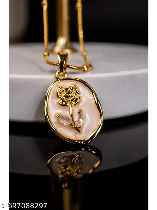 Gold Plated Oval Floral Pendant Astria Jewellery