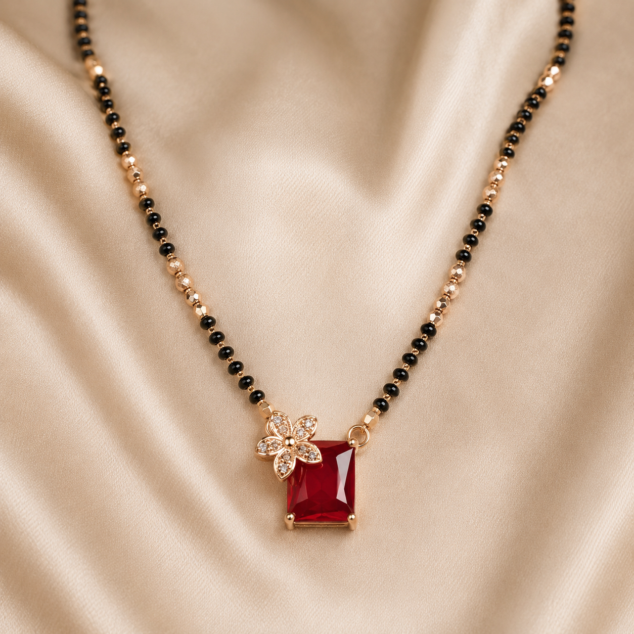 Rose Gold Mangalsutra with Ruby CZ Pendant | Anti-Tarnish Stainless Steel Necklace Astria Jewellery