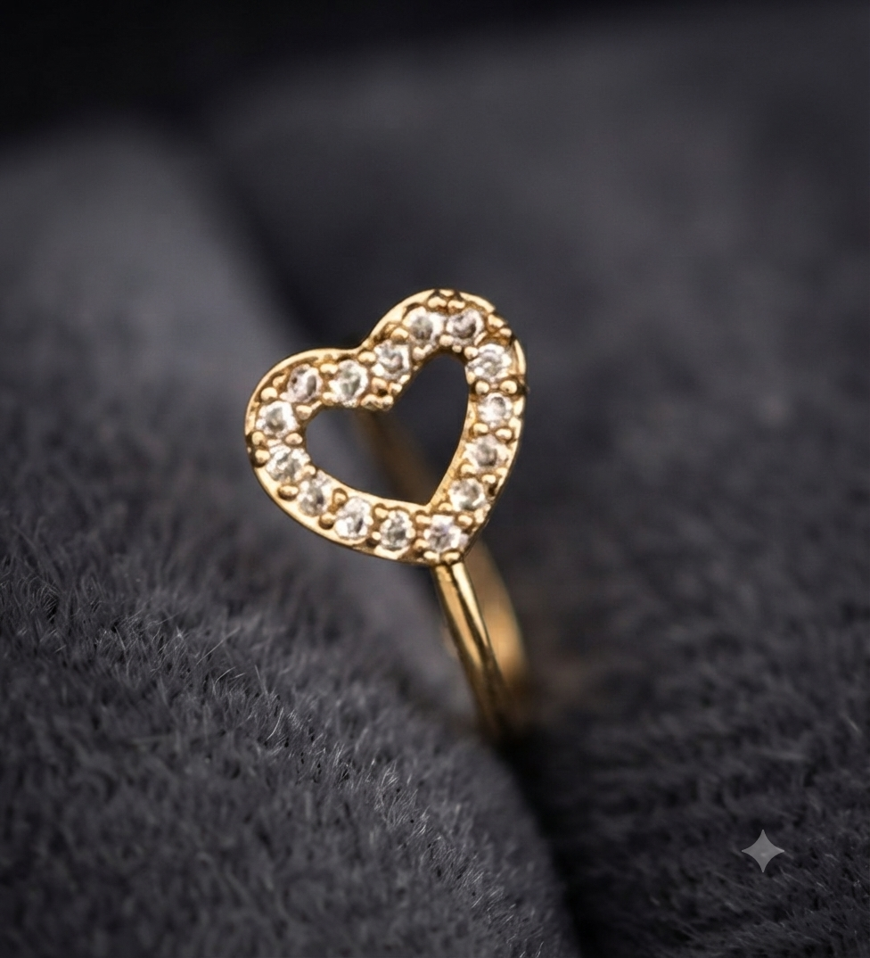 Sparkling Open Heart CZ Gold Nose Pin for Women | Crystal Heart Nose Stud | Cute Minimalist Nose Jewelry Astria Jewellery