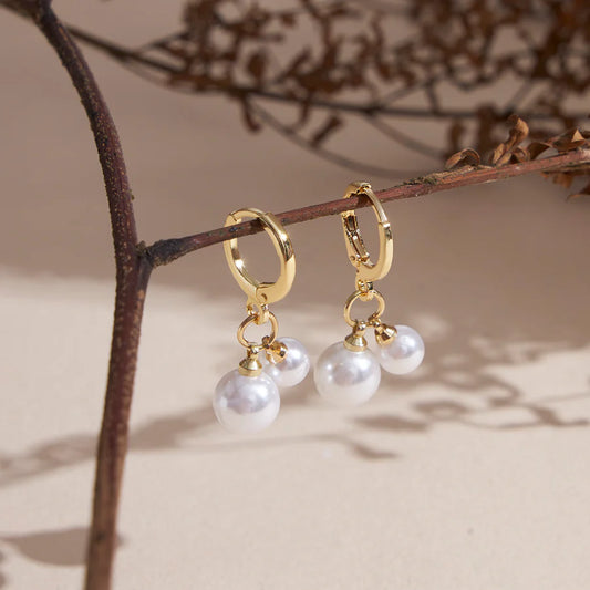 Gold Plated Pearl Drop Huggie Hoop Earrings