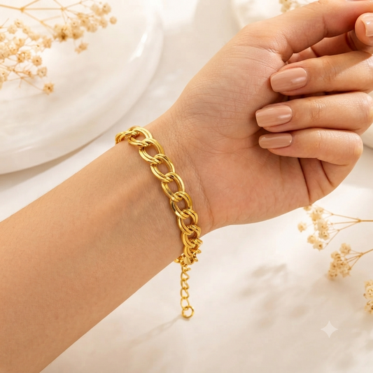 Gold Plated Oval Link Chain Bracelet for Women | Adjustable Chunky Chain Bracelet | Minimalist Statement Jewelry Astria Jewellery