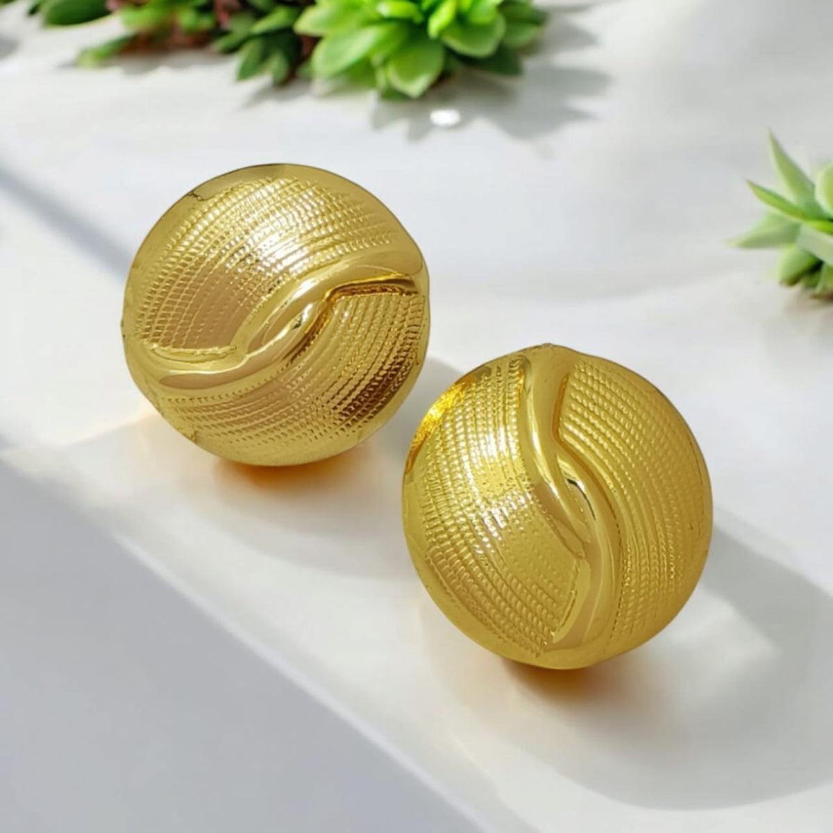 Astria Jewellery Gold Textured Dome Stud Earrings for Women | Chunky Statement Ball Earrings | Premium Gloss Finish Daily Wear & Party Jewellery Astria Jewellery
