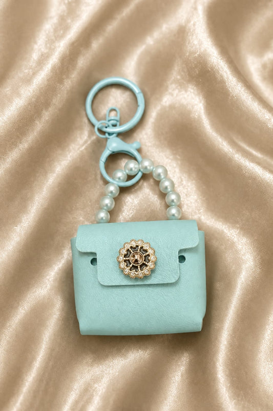 Luxury Sky Blue Mini Handbag Keychain for Women & Girls | Pearl Handle Purse Bag Charm | Cute Silicone Handbag Key Ring | Backpack & Car Key Accessory