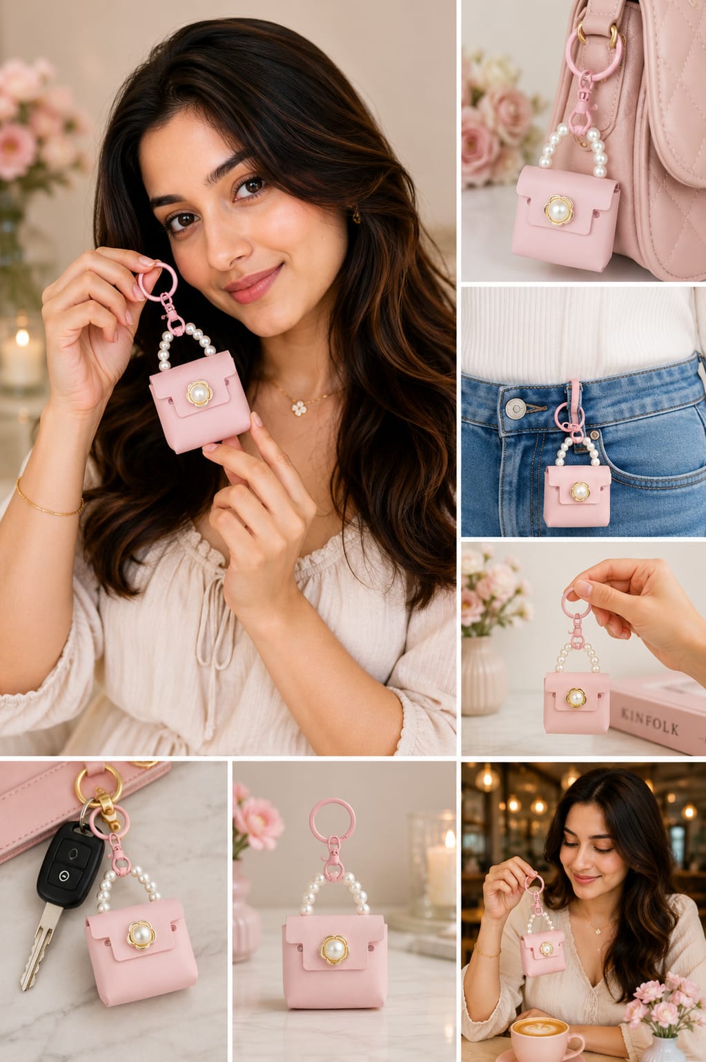Luxury Pink Mini Handbag Keychain for Women & Girls | Pearl Handle Purse Bag Charm | Cute Silicone Handbag Key Ring | Backpack & Car Key Accessory
