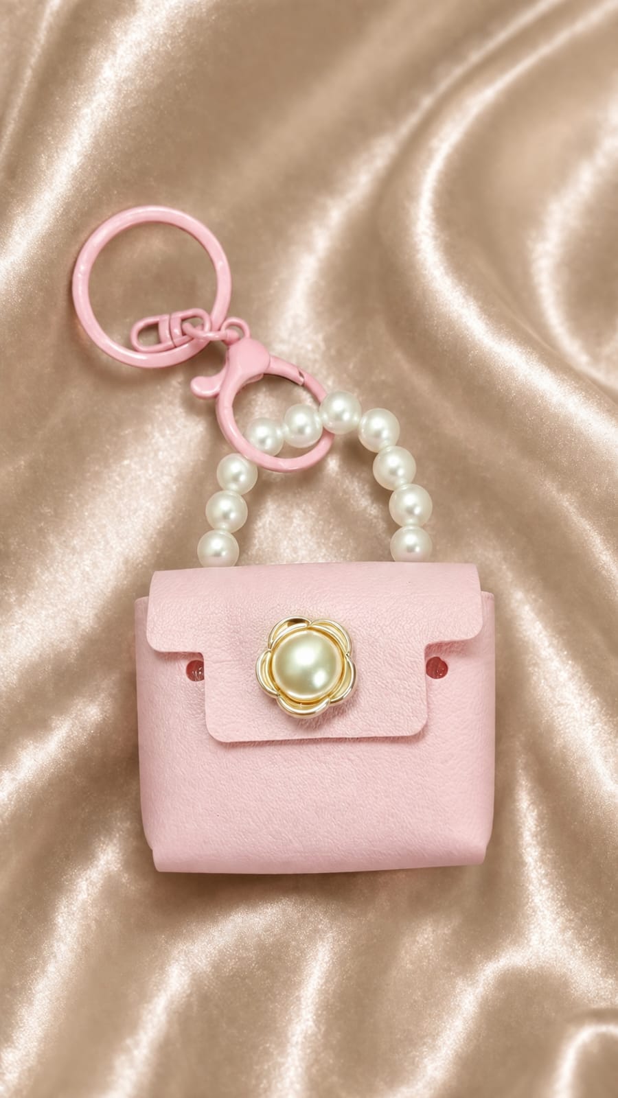 Luxury Pink Mini Handbag Keychain for Women & Girls | Pearl Handle Purse Bag Charm | Cute Silicone Handbag Key Ring | Backpack & Car Key Accessory