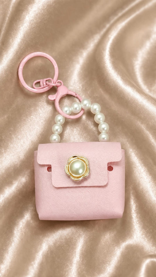 Luxury Pink Mini Handbag Keychain for Women & Girls | Pearl Handle Purse Bag Charm | Cute Silicone Handbag Key Ring | Backpack & Car Key Accessory