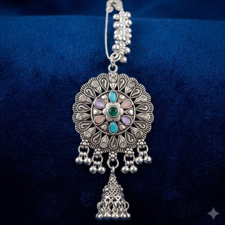 Elegant Saree Pin with Silver-Tone Embellished Peacock Motif ASTRIA JEWELLERY
