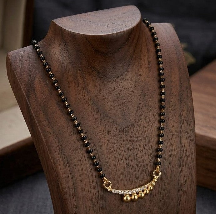 Modern Mangalsutra | Black Bead Gold Tone Necklace ASTRIA JEWELLERY