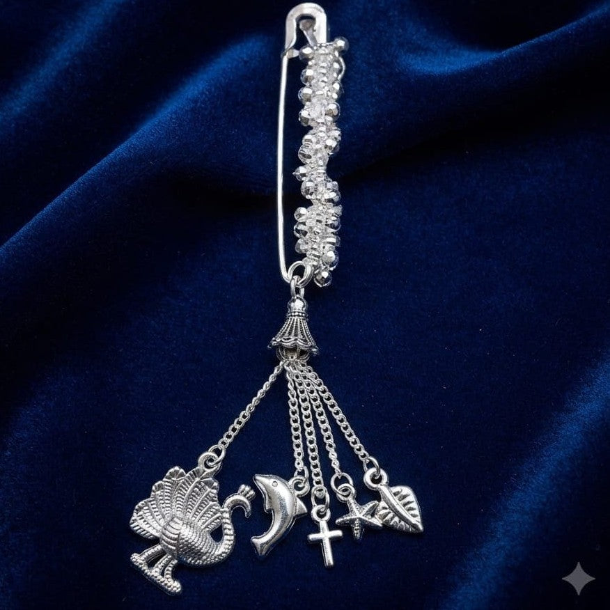 Peacock Design Saree Pin with Silver-Tone Embellishments ASTRIA JEWELLERY