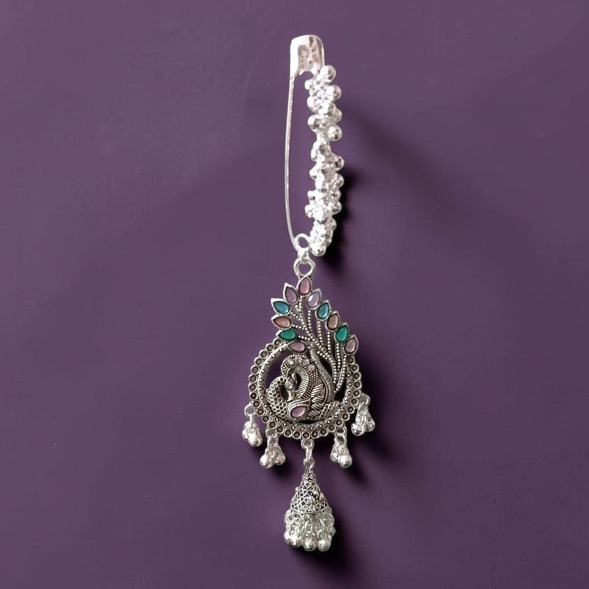 Decorative Saree Pin with Silver-Tone Peacock Design ASTRIA JEWELLERY