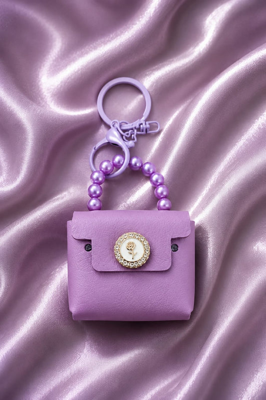 Luxury Purple Mini Handbag Keychain for Women & Girls | Pearl Handle Purse Bag Charm | Cute Silicone Key Ring | Backpack & Car Key Accessory