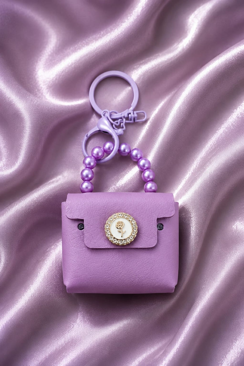 Luxury Purple Mini Handbag Keychain for Women & Girls | Pearl Handle Purse Bag Charm | Cute Silicone Key Ring | Backpack & Car Key Accessory