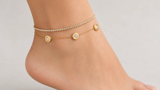 Double Layer Crystal Anklet for Women | Gold Bezel Charm Anklet | Elegant Minimalist Foot Chain Astria Jewellery