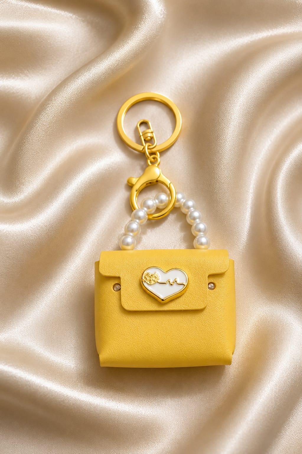 Luxury Yellow Mini Handbag Keychain for Women & Girls | Pearl Handle Purse Bag Charm | Cute Silicone Key Ring | Handbag, Backpack & Car Key Accessory