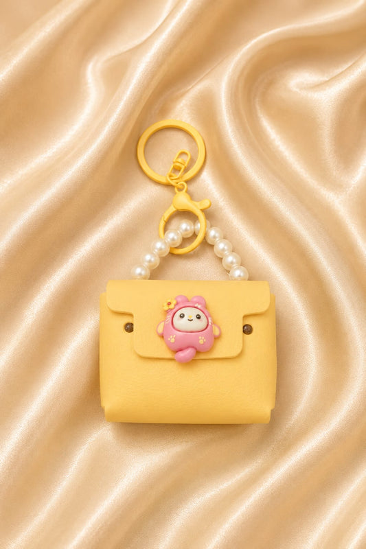 Cute Yellow Mini Handbag Keychain for Women & Girls | Pearl Handle Silicone Purse Bag Charm | Kawaii Key Ring for Handbag, Backpack & Car Keys