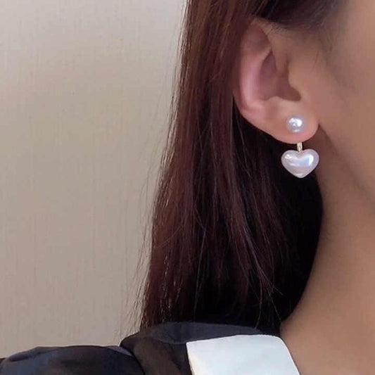 Astria Jewellery Gold Plated Pearl Heart Drop Earrings for Women | Cute Double Pearl Design | Elegant Minimal Party & Daily Wear Jewellery