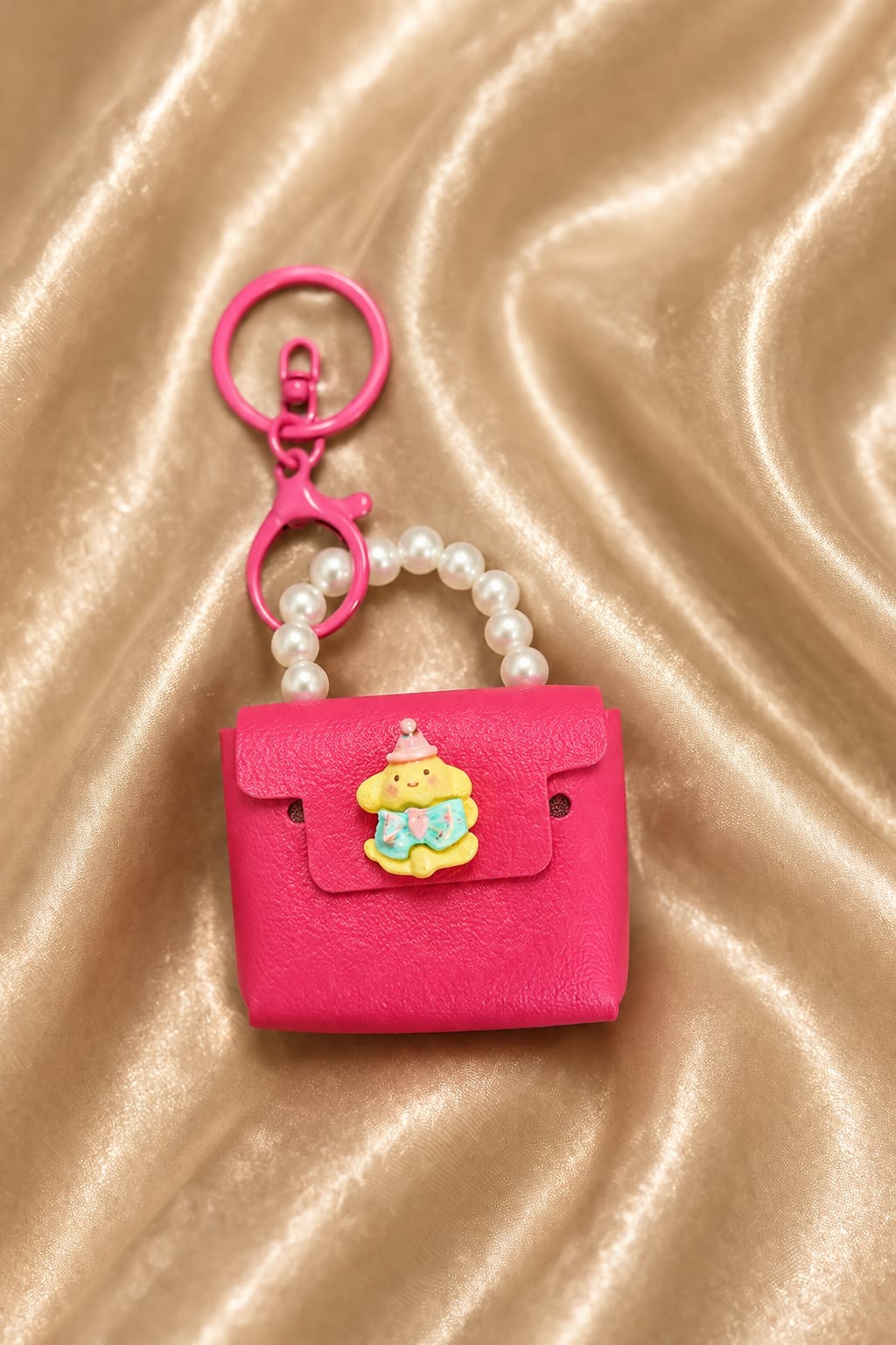 Cute Pink Mini Handbag Keychain for Women & Girls | Pearl Handle Silicone Purse Bag Charm | Kawaii Cartoon Key Ring for Handbag, Backpack & Car Keys