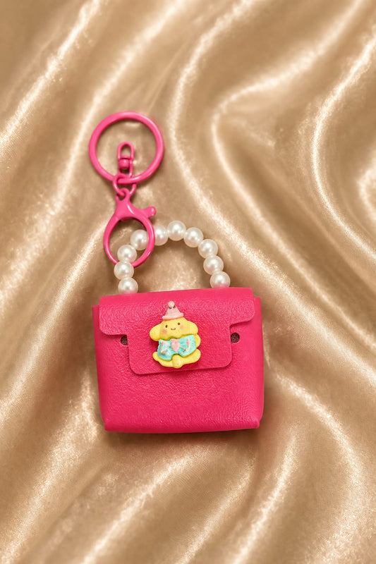 Cute Pink Mini Handbag Keychain for Women & Girls | Pearl Handle Silicone Purse Bag Charm | Kawaii Cartoon Key Ring for Handbag, Backpack & Car Keys