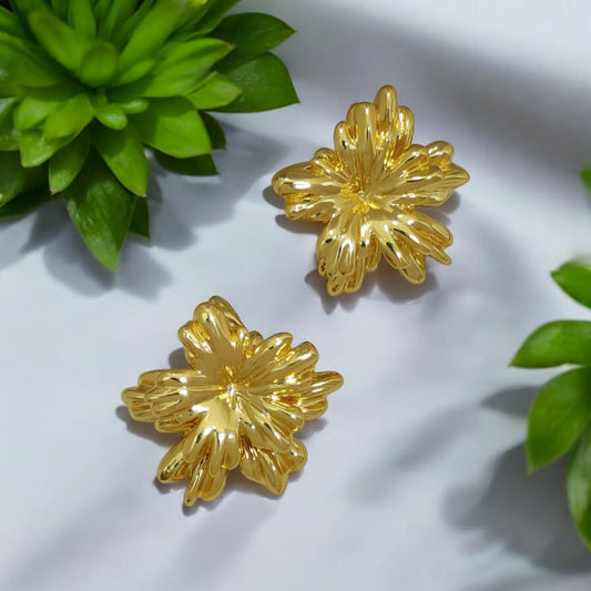 Astria Jewellery Gold Plated Abstract Flower Stud Earrings for Women | Sculpted Floral Design | Bold Statement Daily Wear & Party Jewellery Astria Jewellery