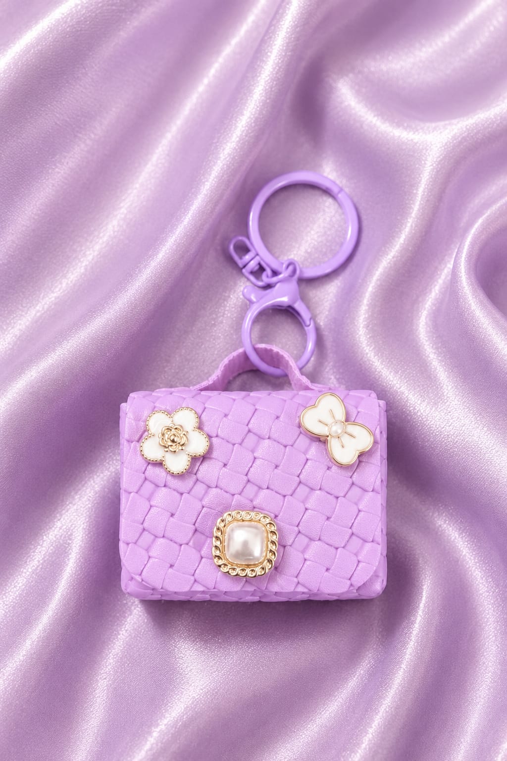 Cute Purple Mini Handbag Keychain for Women & Girls | Luxury Purse Bag Charm | Floral Pearl Key Ring | Car & Handbag Accessory
