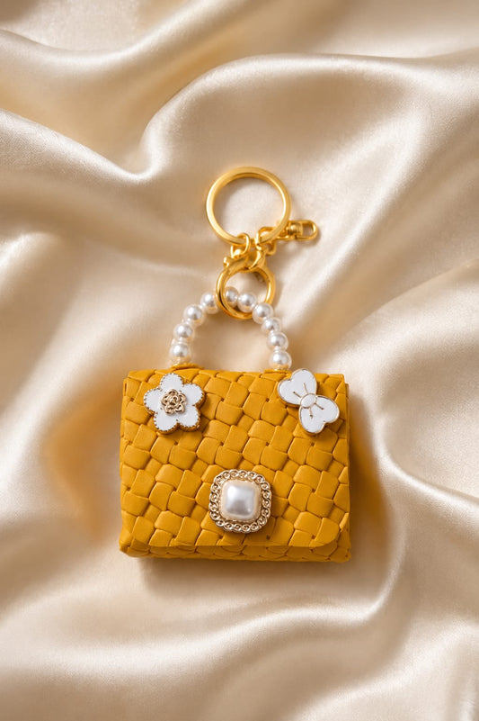 Cute Orange Mini Handbag Keychain for Women & Girls | Luxury Purse Bag Charm | Floral Pearl Key Ring | Car & Handbag Accessory