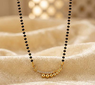 Modern Mangalsutra | Black Bead Gold Tone Necklace ASTRIA JEWELLERY
