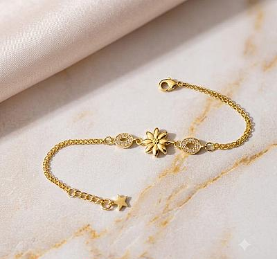 Gold-Tone Floral Bracelet with Sparkling Stones ASTRIA JEWELLERY