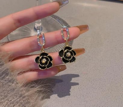 Black Floral Drop Earrings