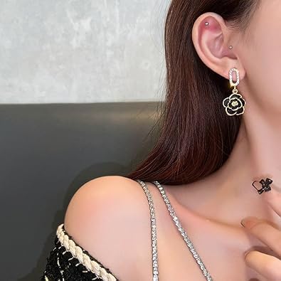 Black Floral Drop Earrings