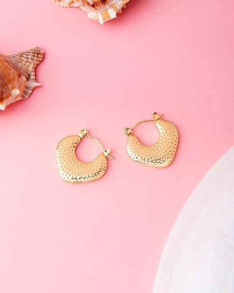 Gold Plated Heart Textured Hoop Earring