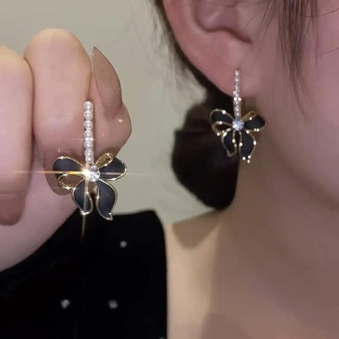 Astria Jewellery Black Bow Drop Earrings