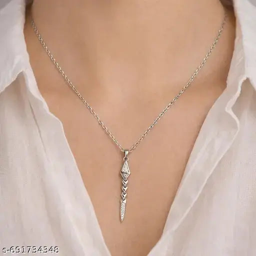 Astria Jewellery Silver-Plated Arrow Pendant Necklace – Minimal Geometric CZ Necklace for Women Astria Jewellery