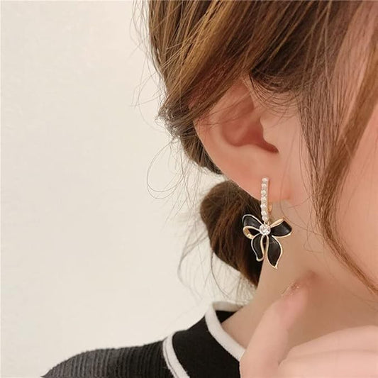 Astria Jewellery Black Bow Drop Earrings