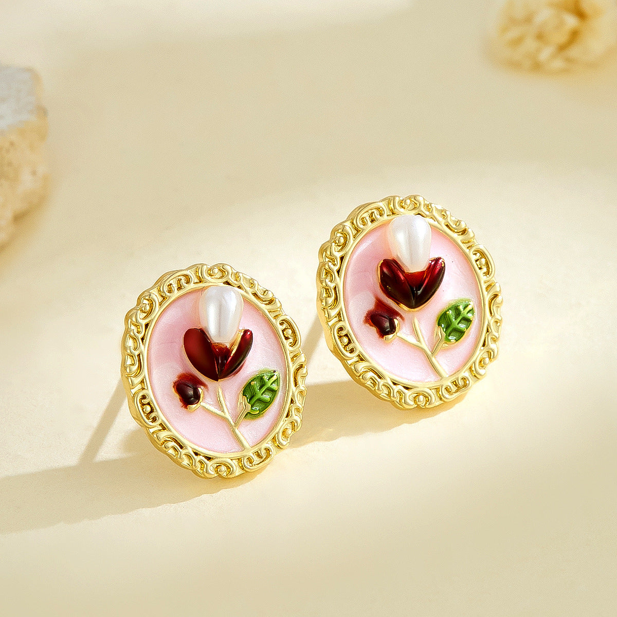 Vintage Floral Enamel Stud Earrings