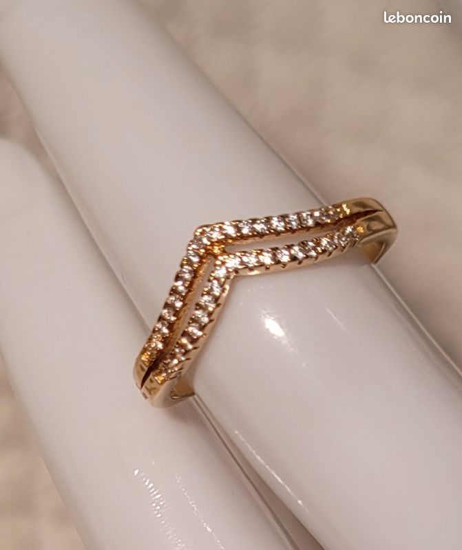 Gold-Plated V-Shape CZ Ring – Adjustable Chevron Ring for Women