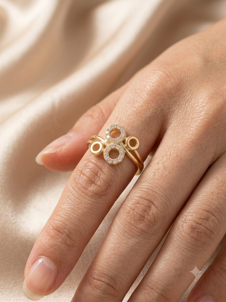 Elegant Dual Halo Gold-Plated Zircon Ring for Women | Premium Adjustable Statement Ring