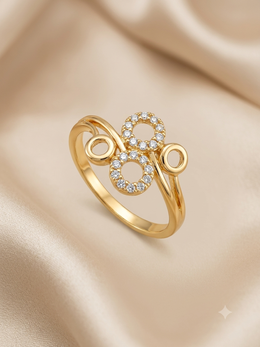 Elegant Dual Halo Gold-Plated Zircon Ring for Women | Premium Adjustable Statement Ring