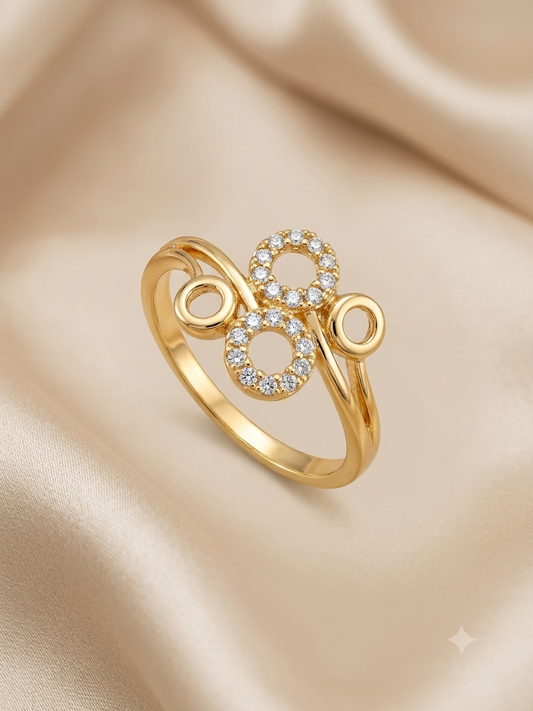 Elegant Dual Halo Gold-Plated Zircon Ring for Women | Premium Adjustable Statement Ring