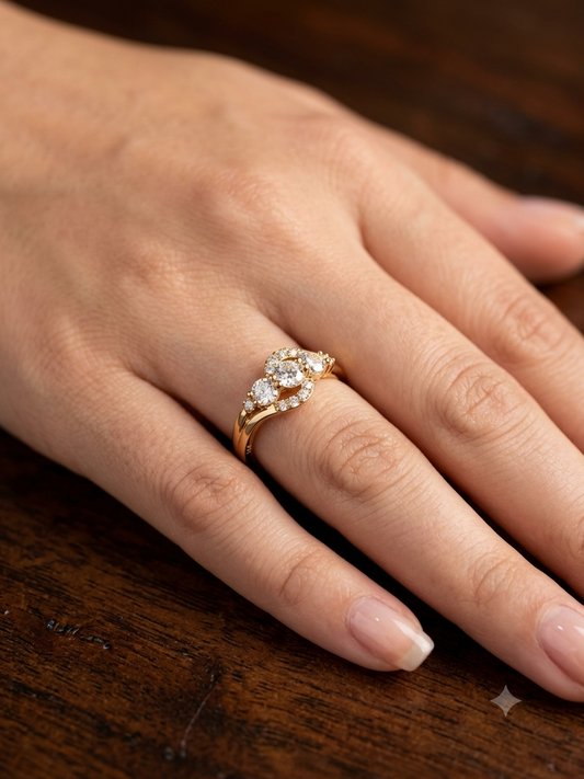 Classic Three-Stone Gold-Plated Cubic Zirconia Ring for Women | Elegant Engagement & Promise Ring Astria Jewellery
