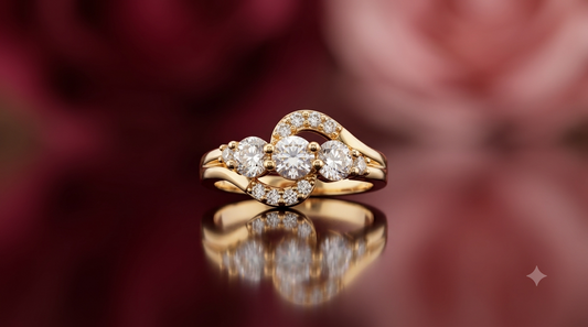 Classic Three-Stone Gold-Plated Cubic Zirconia Ring for Women | Elegant Engagement & Promise Ring Astria Jewellery