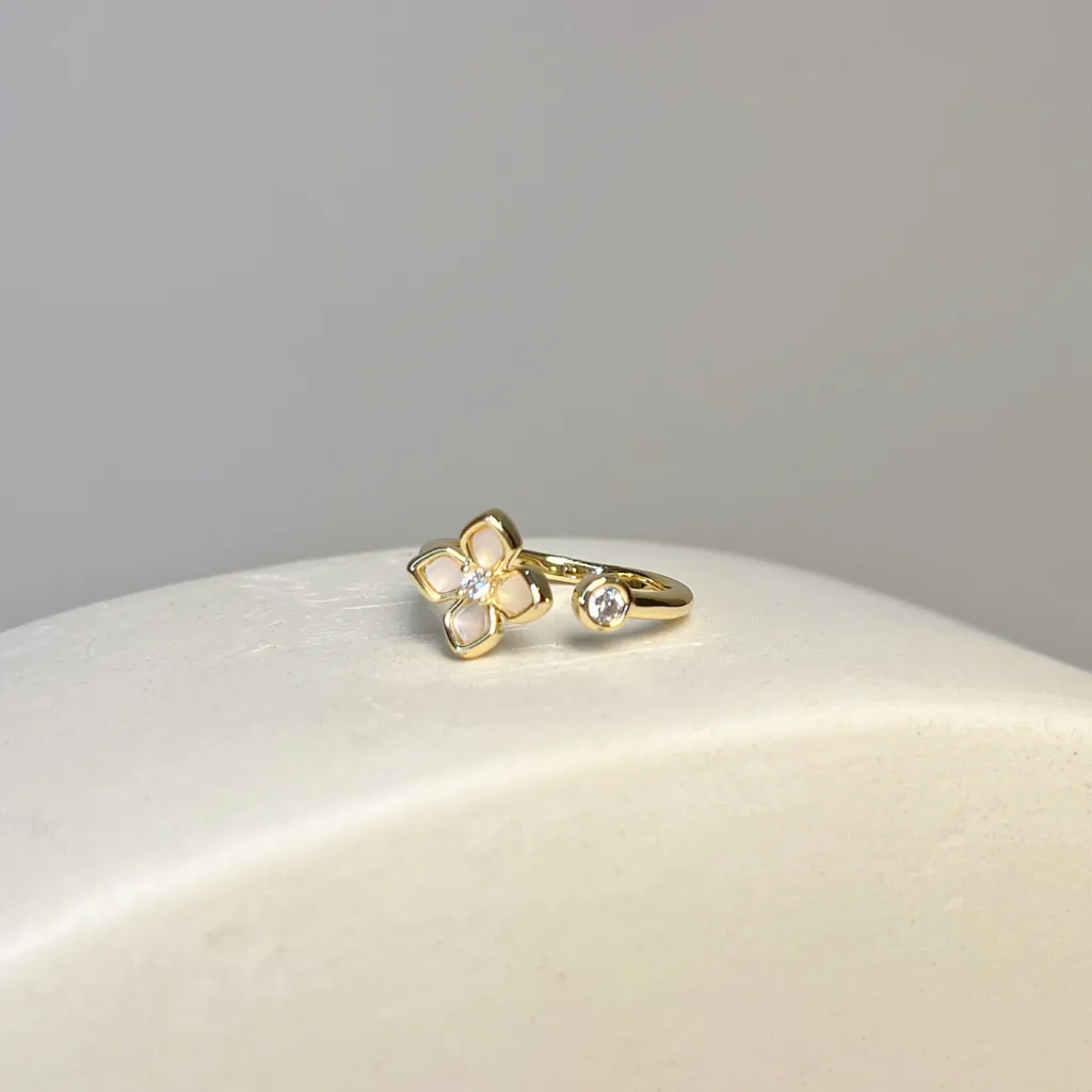 Astria Tiny Flower Stud ring – Gold Finish Crystal Accent ring