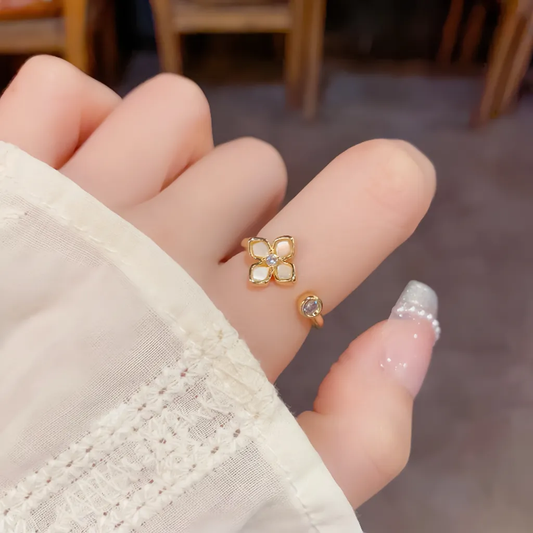 Astria Tiny Flower Stud ring – Gold Finish Crystal Accent ring