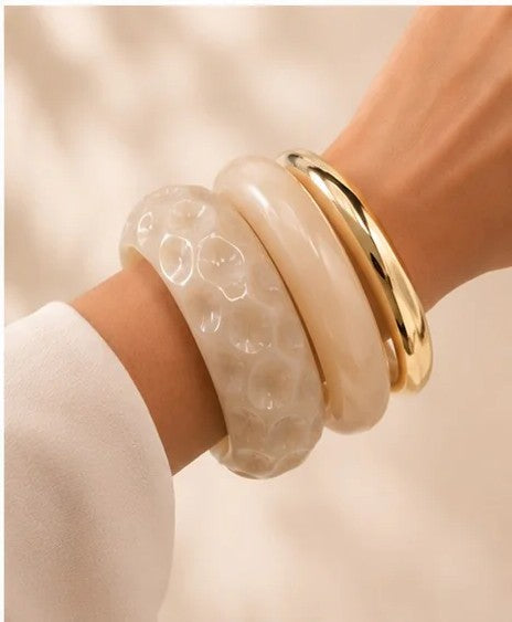 Luxury Ivory Resin & Gold Bangle Set for Women | Minimalist Stackable Statement Bracelets | Premium Fashion Jewelry Astria Jewellery