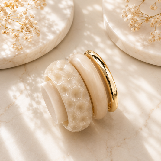 Luxury Ivory Resin & Gold Bangle Set for Women | Minimalist Stackable Statement Bracelets | Premium Fashion Jewelry Astria Jewellery