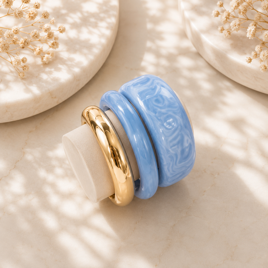 Luxury Sky Blue Resin & Gold Bangle Set for Women | Stackable Statement Bracelet Set | Premium Fashion Jewelry Astria Jewellery