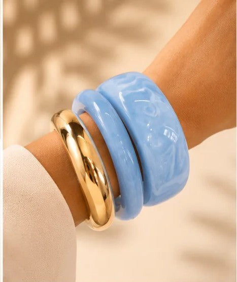 Luxury Sky Blue Resin & Gold Bangle Set for Women | Stackable Statement Bracelet Set | Premium Fashion Jewelry Astria Jewellery