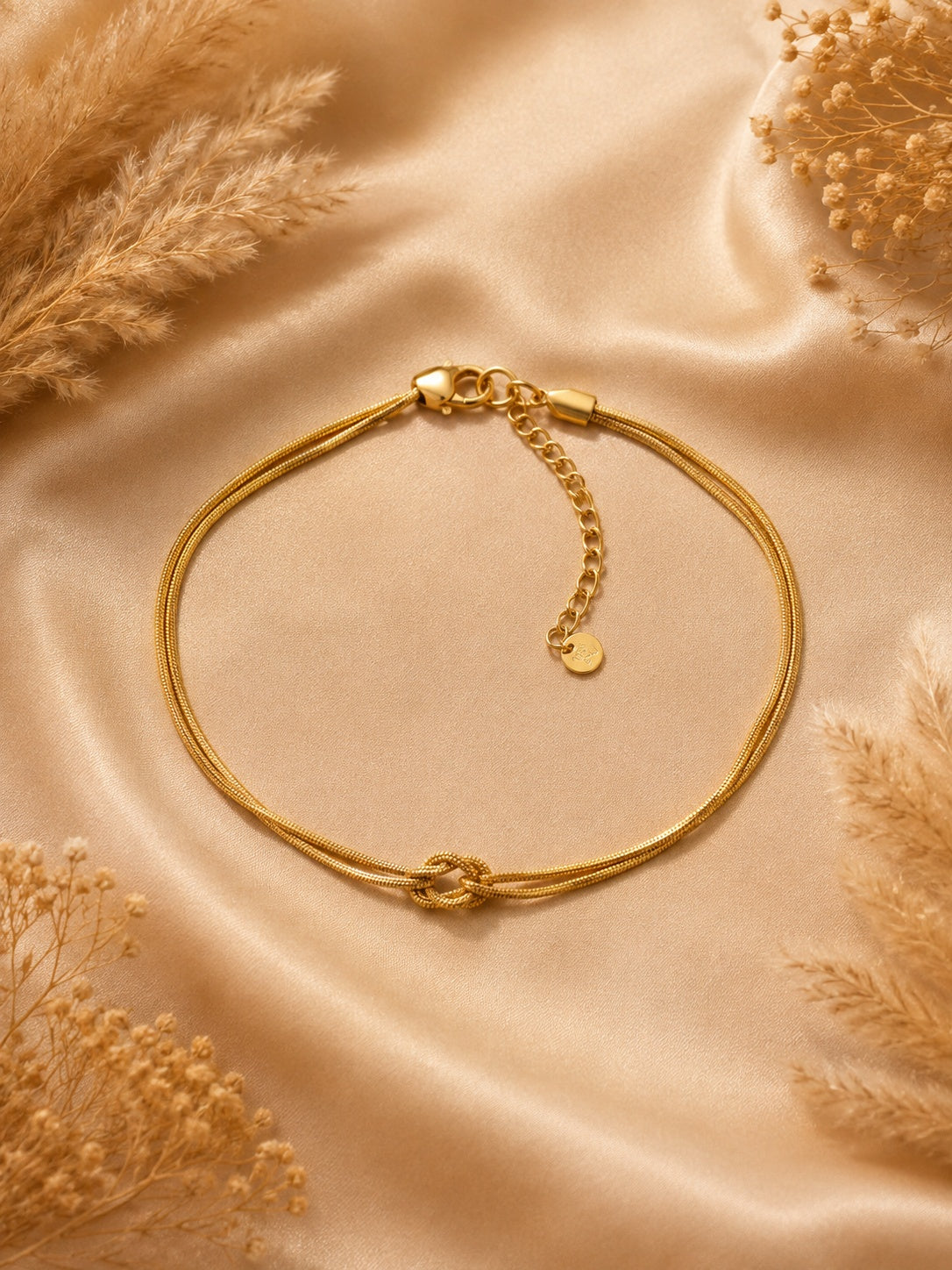 Gold Knot Anklet for Women | Anti-Tarnish Double Layer Stainless Steel Anklet Astria Jewellery