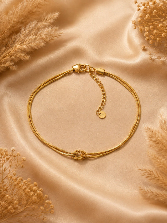 Gold Knot Anklet for Women | Anti-Tarnish Double Layer Stainless Steel Anklet Astria Jewellery