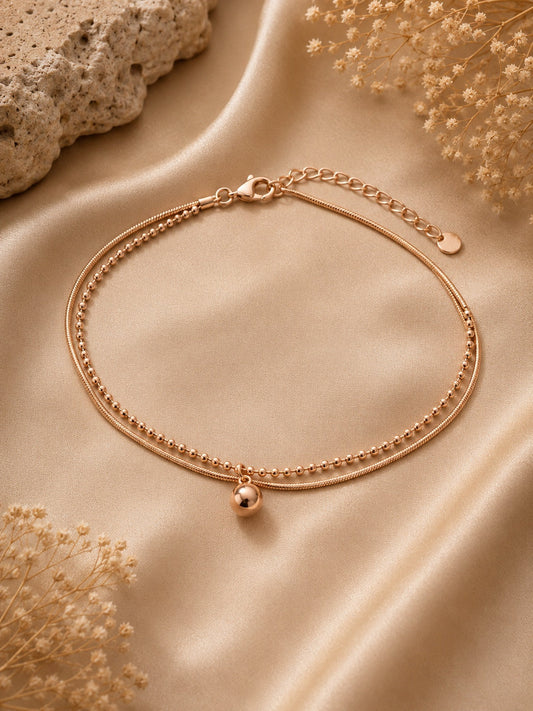 Rose Gold Double Layer Anklet for Women | Anti-Tarnish Stainless Steel Beaded Anklet Astria Jewellery