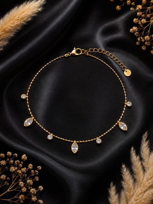 Gold CZ Dangle Anklet for Women | Anti-Tarnish Adjustable Stainless Steel Anklet Astria Jewellery